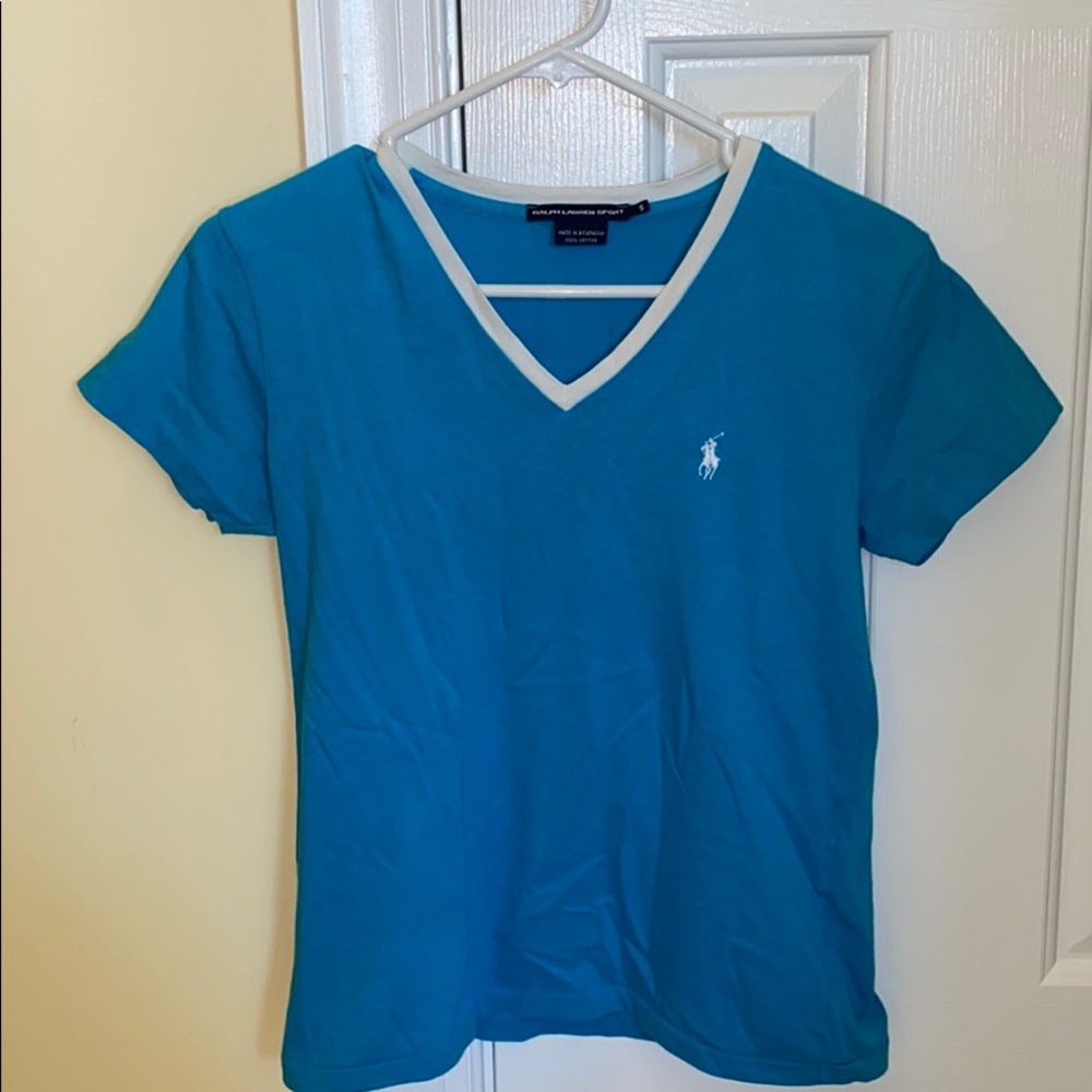 Ralph Lauren Sport Aqua Blue V neck tee